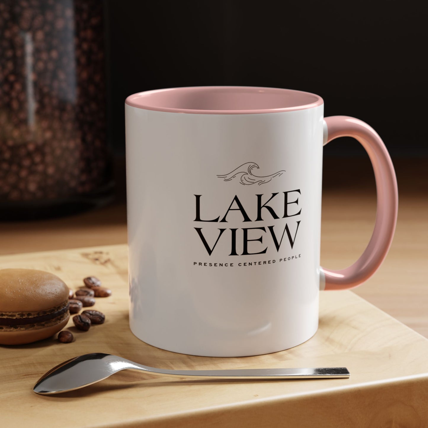 Lakeview Coffee Mug, Personalized Gift, Black Accent Mug, Home Decor, Coffee Lover Gift, Inspirational Kitchenware