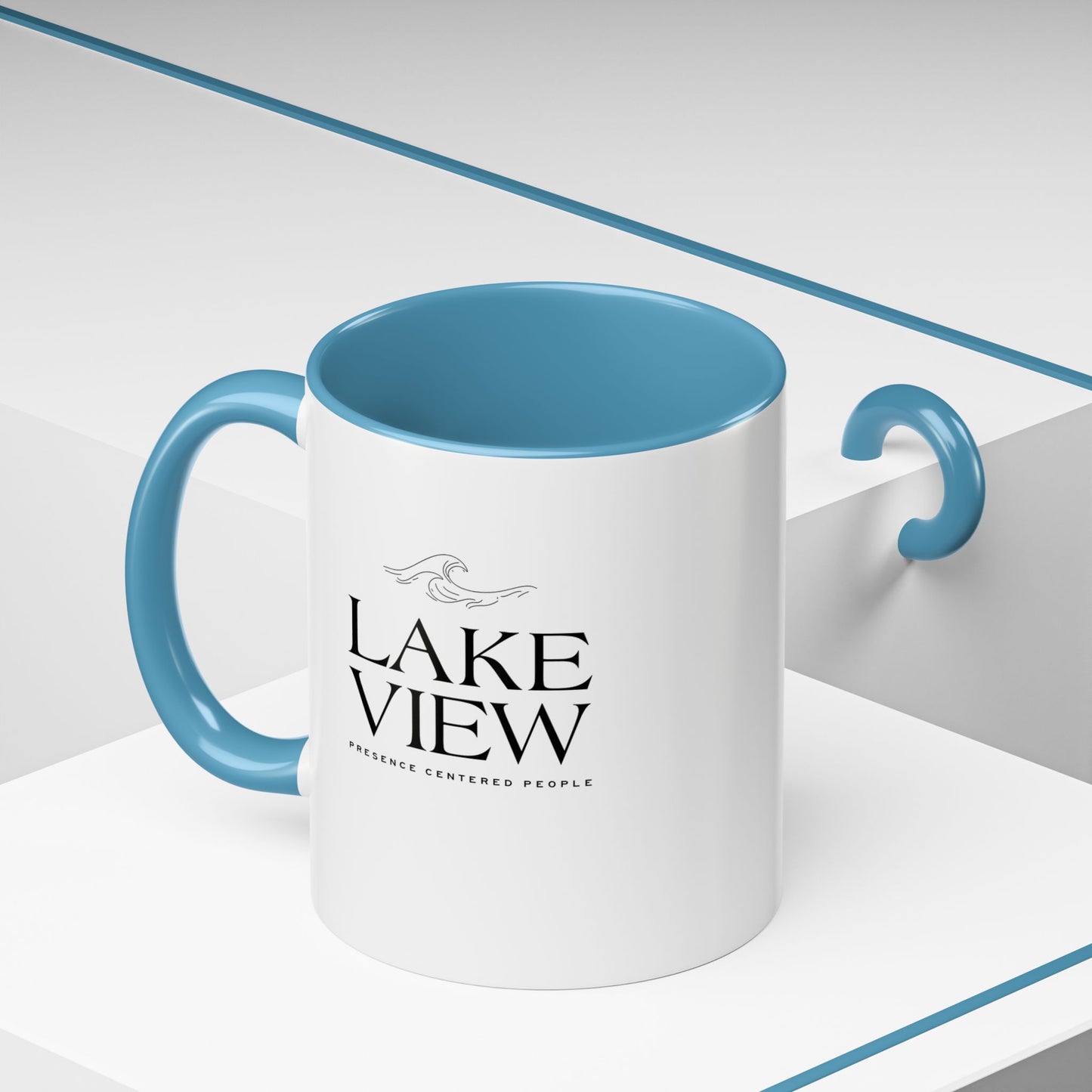 Lakeview Coffee Mug, Personalized Gift, Black Accent Mug, Home Decor, Coffee Lover Gift, Inspirational Kitchenware