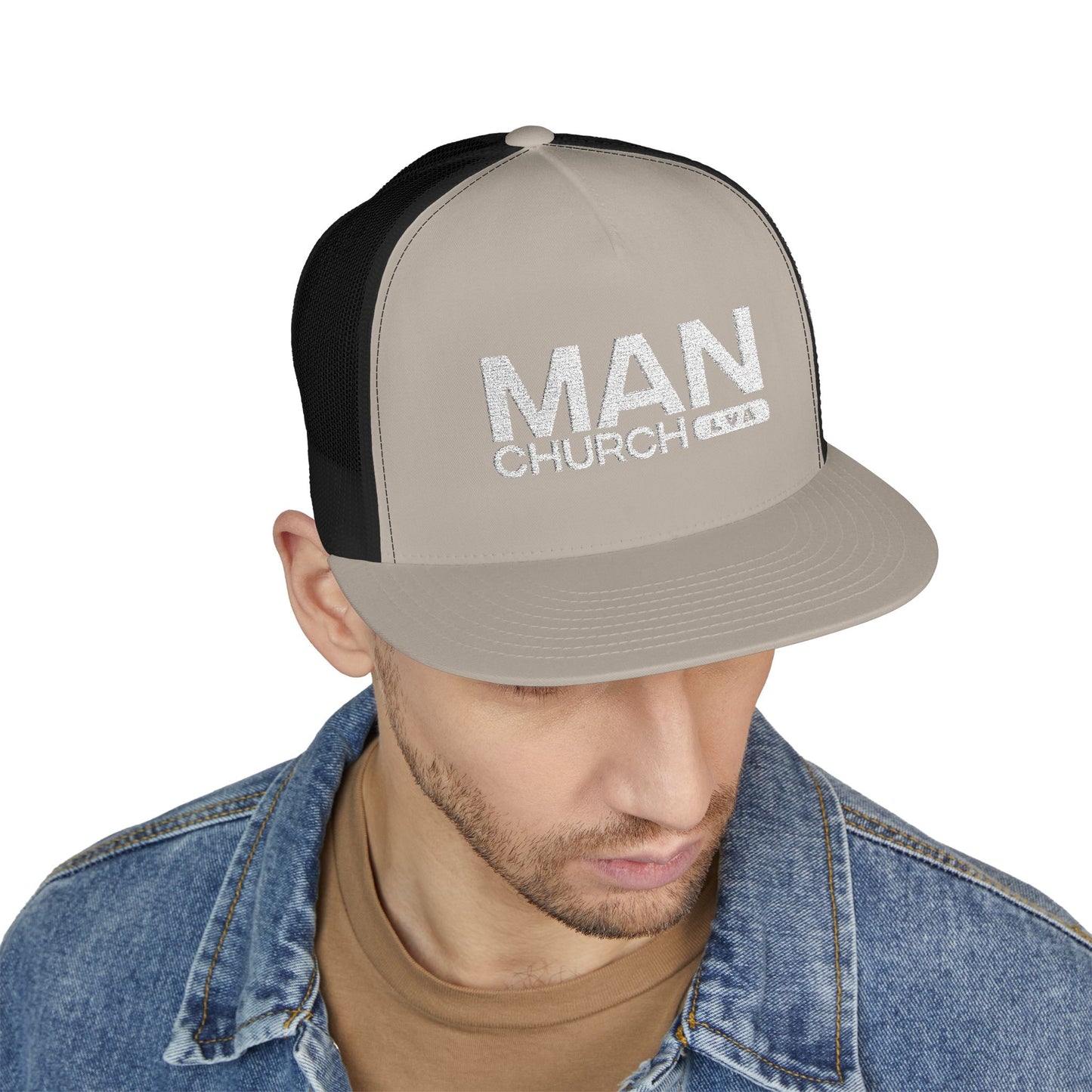Men's Embroidered Trucker Cap - ManChurch Hat, Great for Casual Outings, Gifts, Outdoor Activities, Father’s Day, Church Events