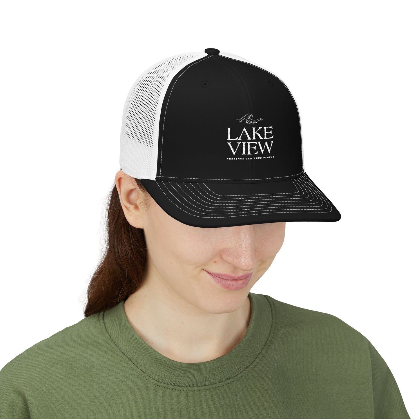 Stylish Lakeview Trucker Cap, Outdoor Hat, Custom Embroidered Cap, Perfect Gift for Nature Lovers, Summer Accessory, Adventure Gear