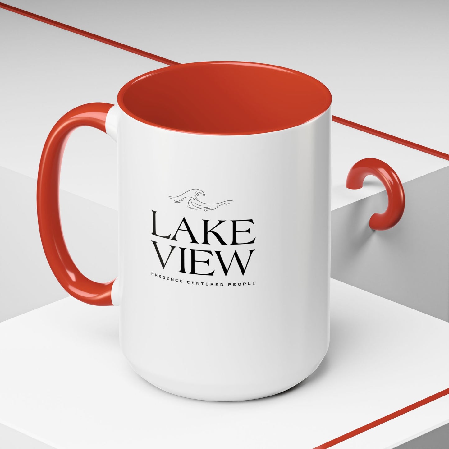 Lakeview Coffee Mug, Personalized Gift, Black Accent Mug, Home Decor, Coffee Lover Gift, Inspirational Kitchenware