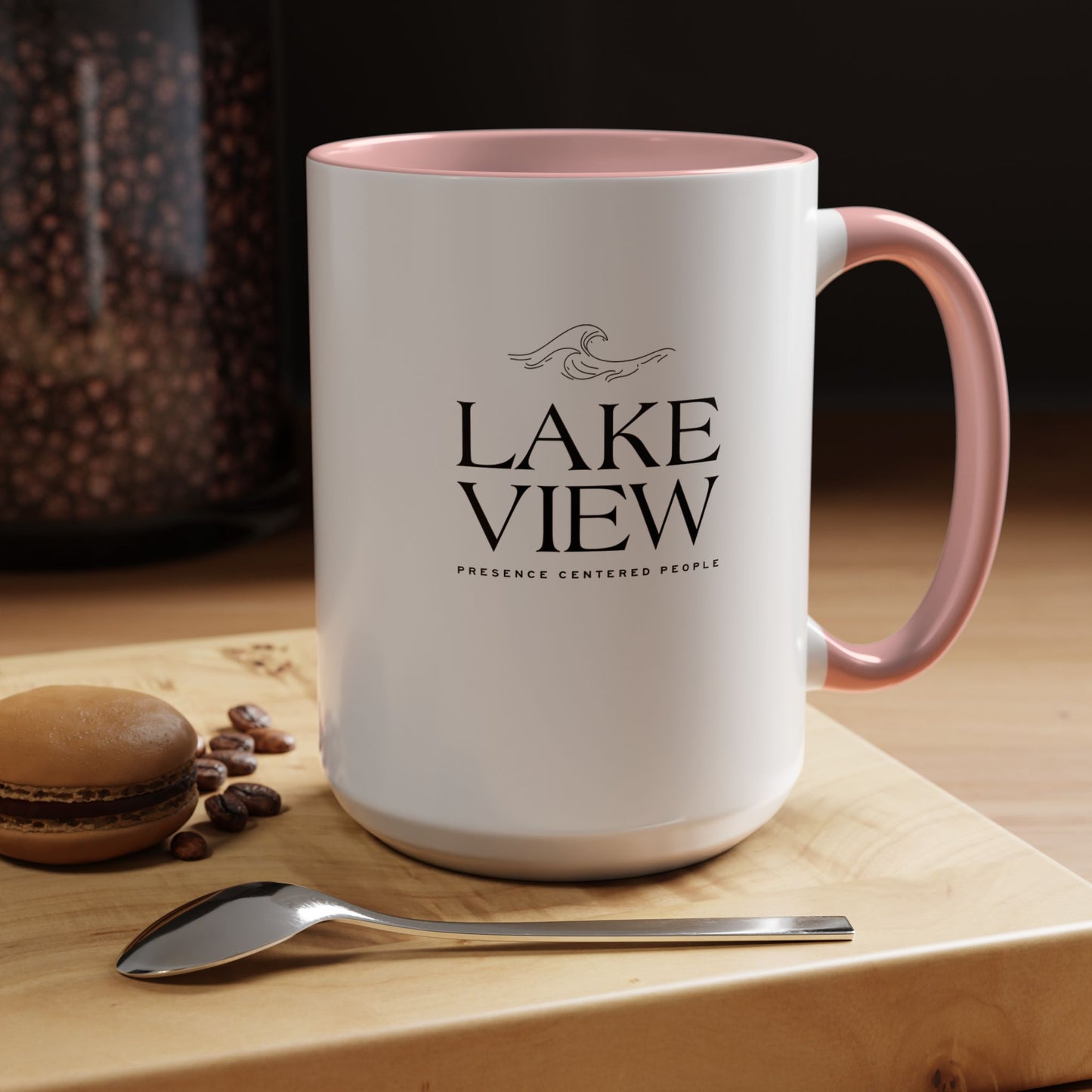 Lakeview Coffee Mug, Personalized Gift, Black Accent Mug, Home Decor, Coffee Lover Gift, Inspirational Kitchenware