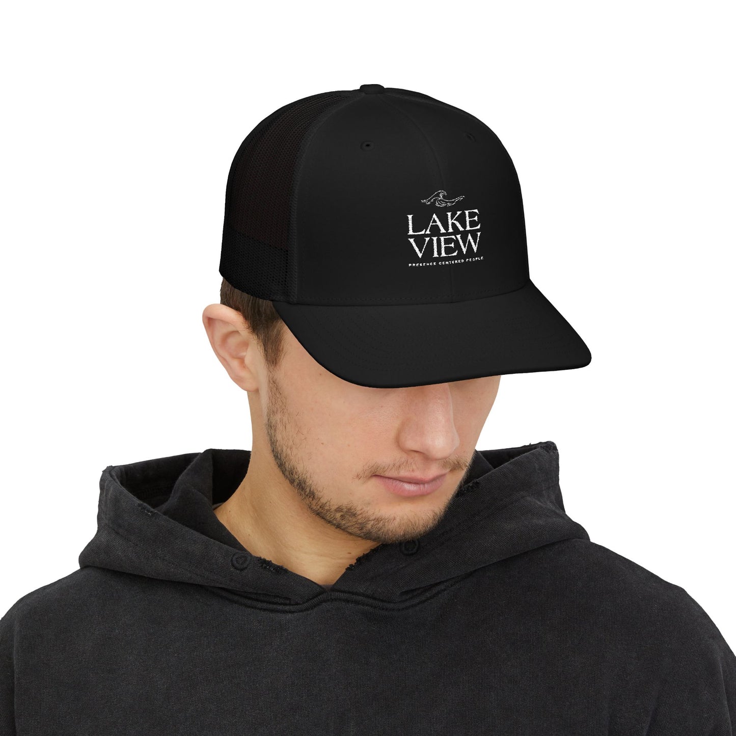 Stylish Lakeview Trucker Cap, Outdoor Hat, Custom Embroidered Cap, Perfect Gift for Nature Lovers, Summer Accessory, Adventure Gear