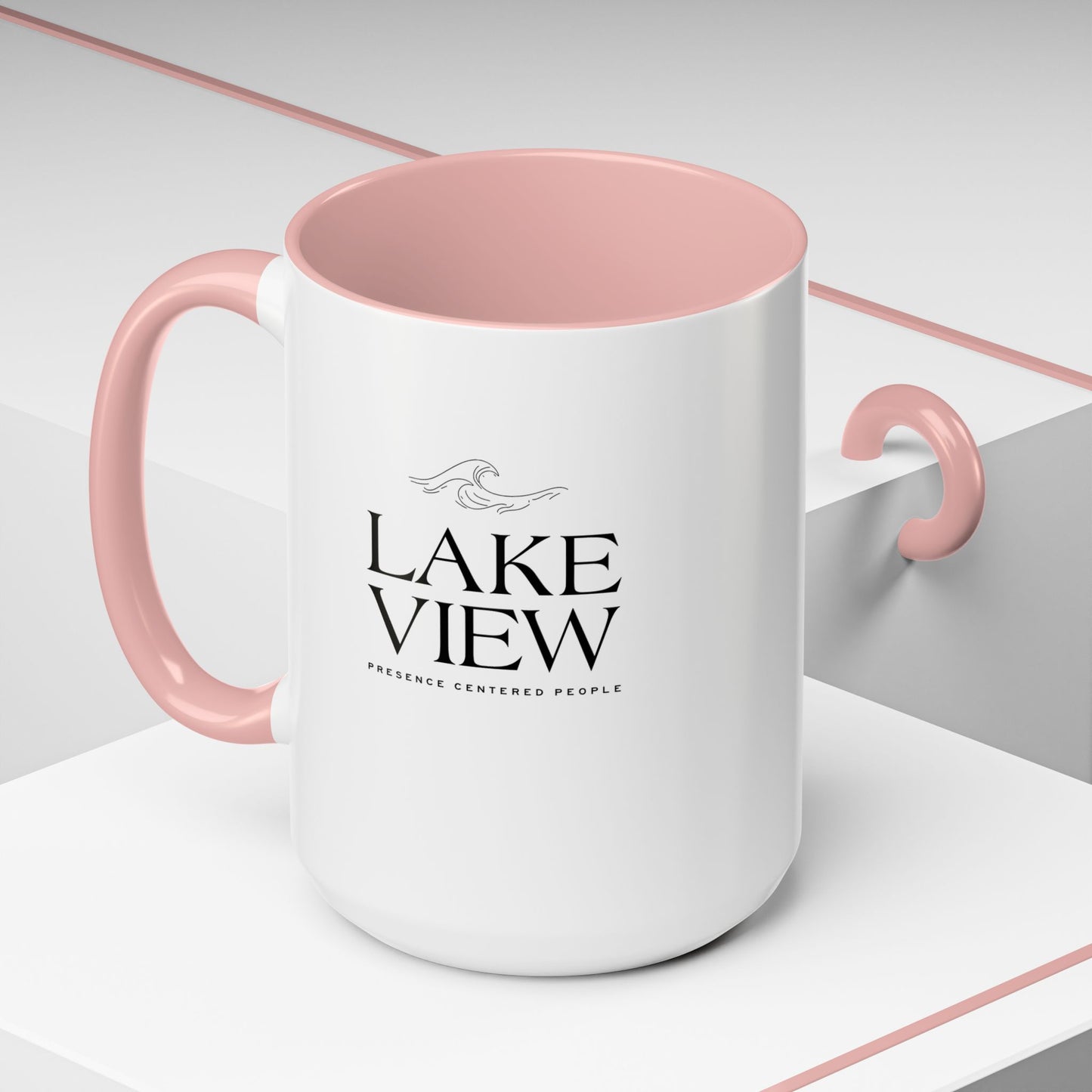 Lakeview Coffee Mug, Personalized Gift, Black Accent Mug, Home Decor, Coffee Lover Gift, Inspirational Kitchenware
