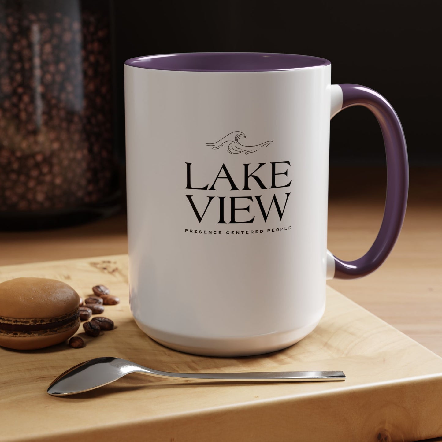 Lakeview Coffee Mug, Personalized Gift, Black Accent Mug, Home Decor, Coffee Lover Gift, Inspirational Kitchenware