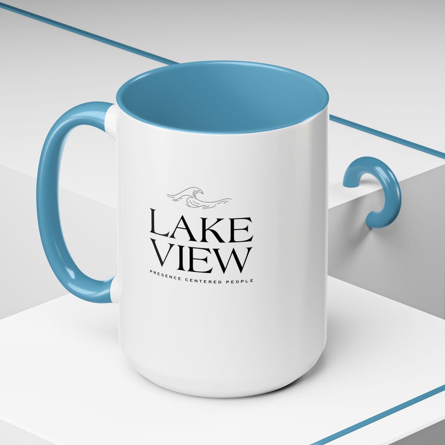 Lakeview Coffee Mug, Personalized Gift, Black Accent Mug, Home Decor, Coffee Lover Gift, Inspirational Kitchenware