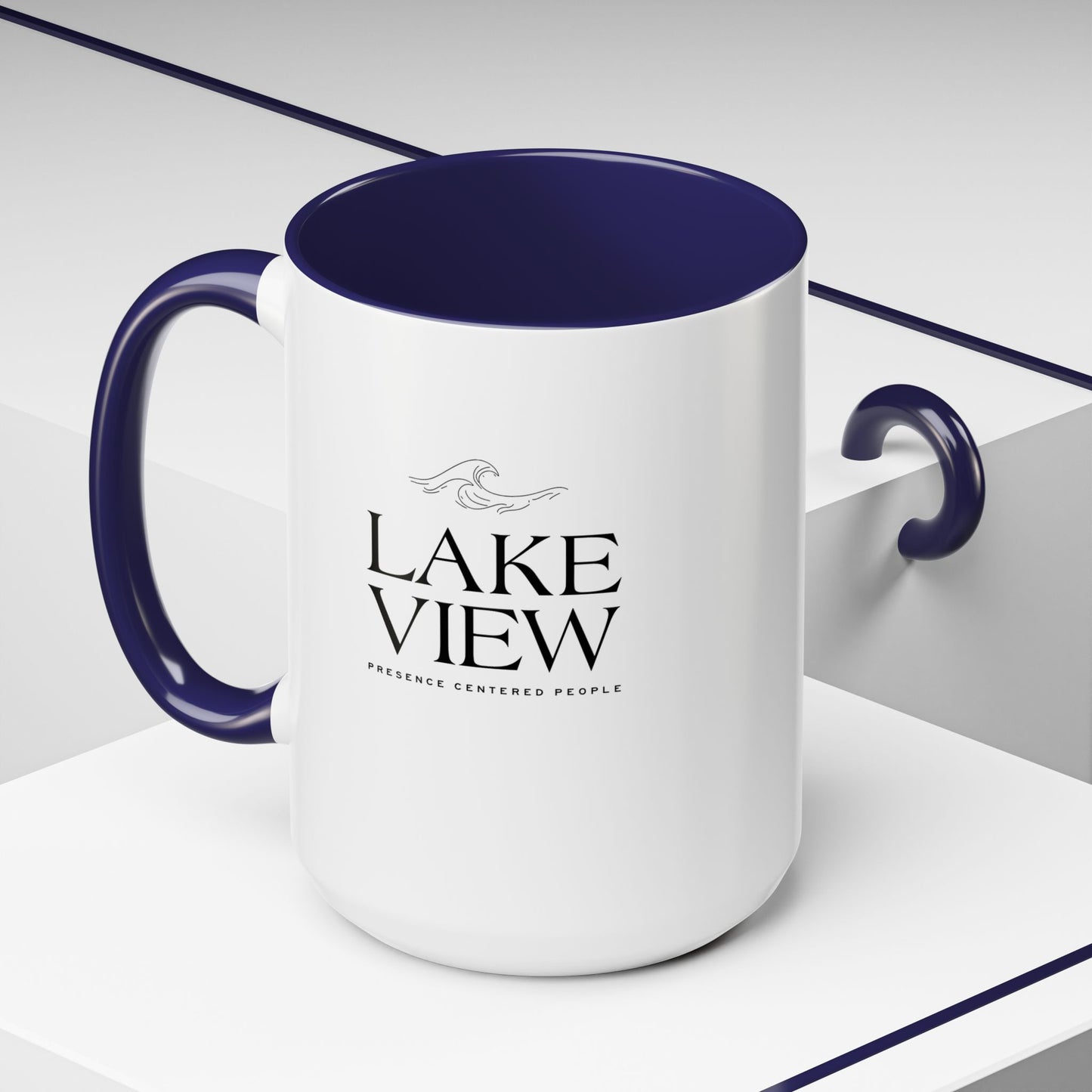 Lakeview Coffee Mug, Personalized Gift, Black Accent Mug, Home Decor, Coffee Lover Gift, Inspirational Kitchenware