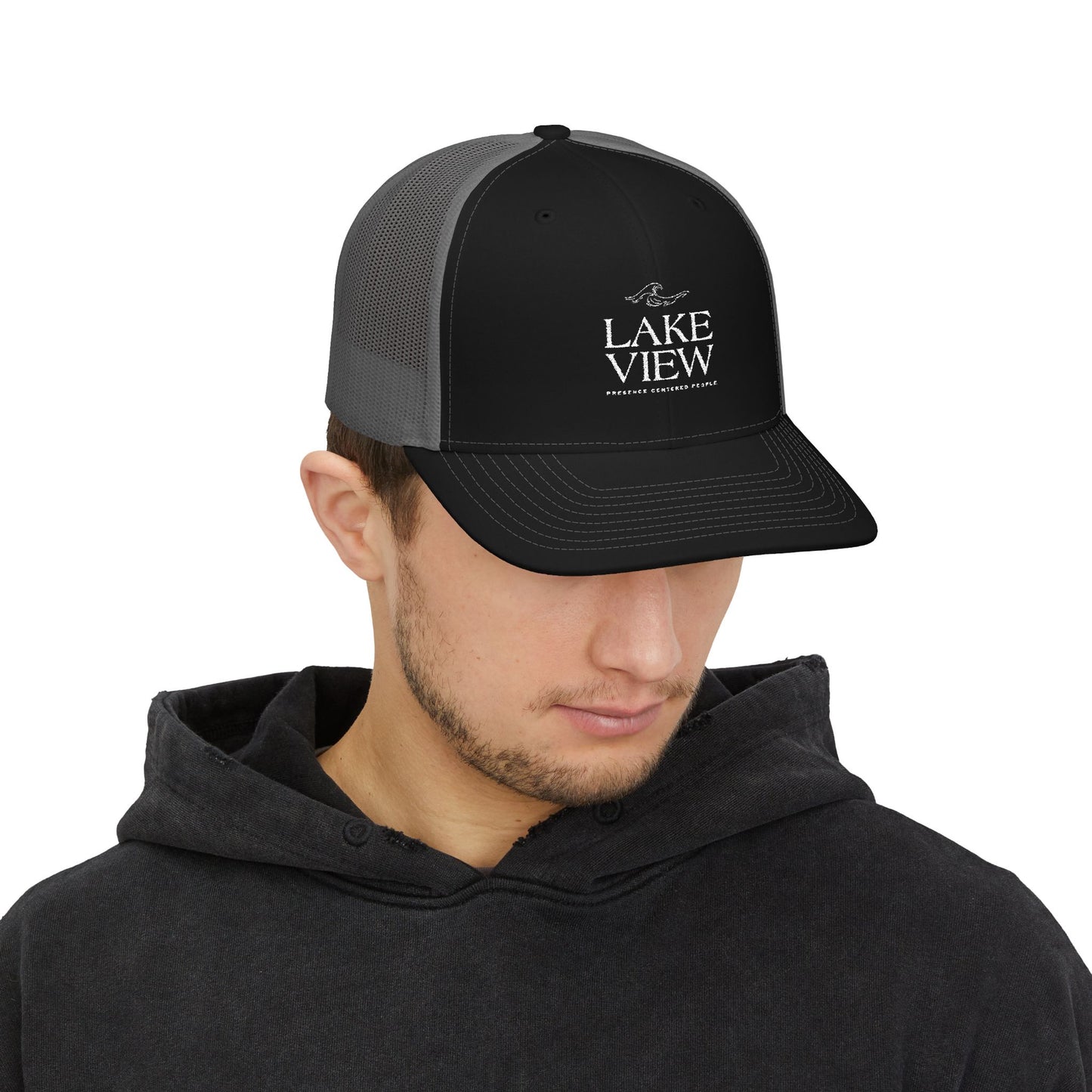 Stylish Lakeview Trucker Cap, Outdoor Hat, Custom Embroidered Cap, Perfect Gift for Nature Lovers, Summer Accessory, Adventure Gear