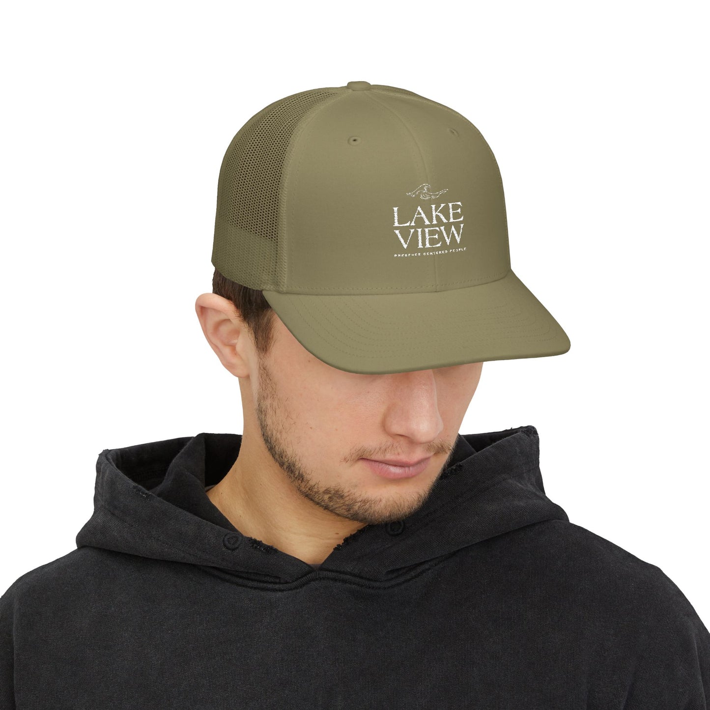 Stylish Lakeview Trucker Cap, Outdoor Hat, Custom Embroidered Cap, Perfect Gift for Nature Lovers, Summer Accessory, Adventure Gear