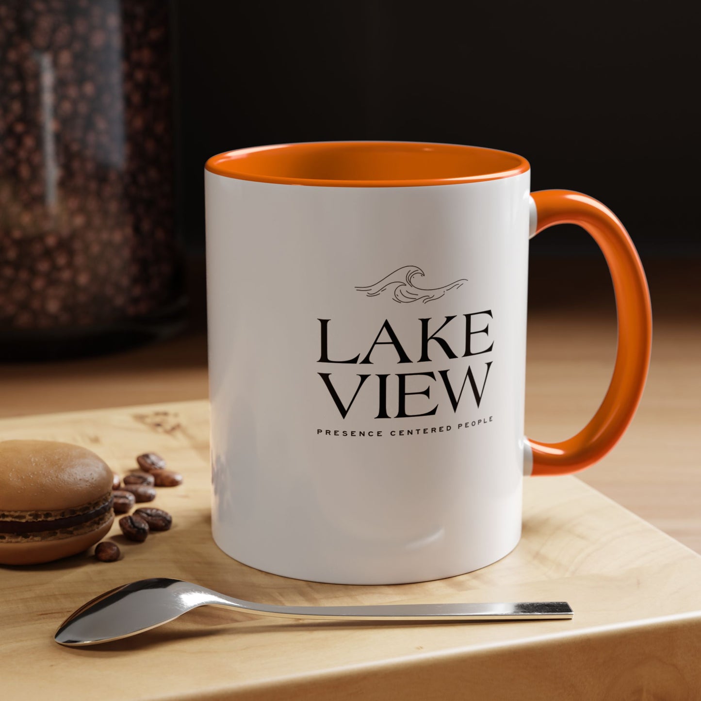Lakeview Coffee Mug, Personalized Gift, Black Accent Mug, Home Decor, Coffee Lover Gift, Inspirational Kitchenware