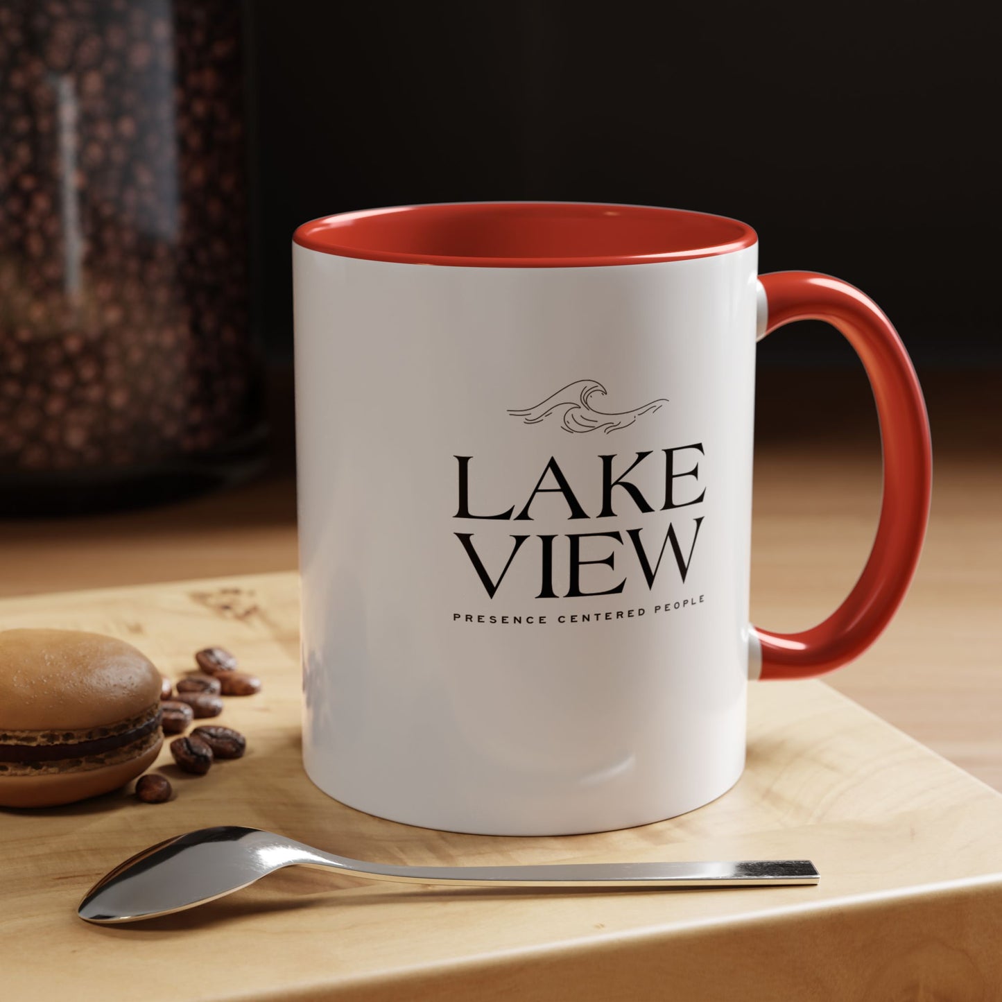Lakeview Coffee Mug, Personalized Gift, Black Accent Mug, Home Decor, Coffee Lover Gift, Inspirational Kitchenware