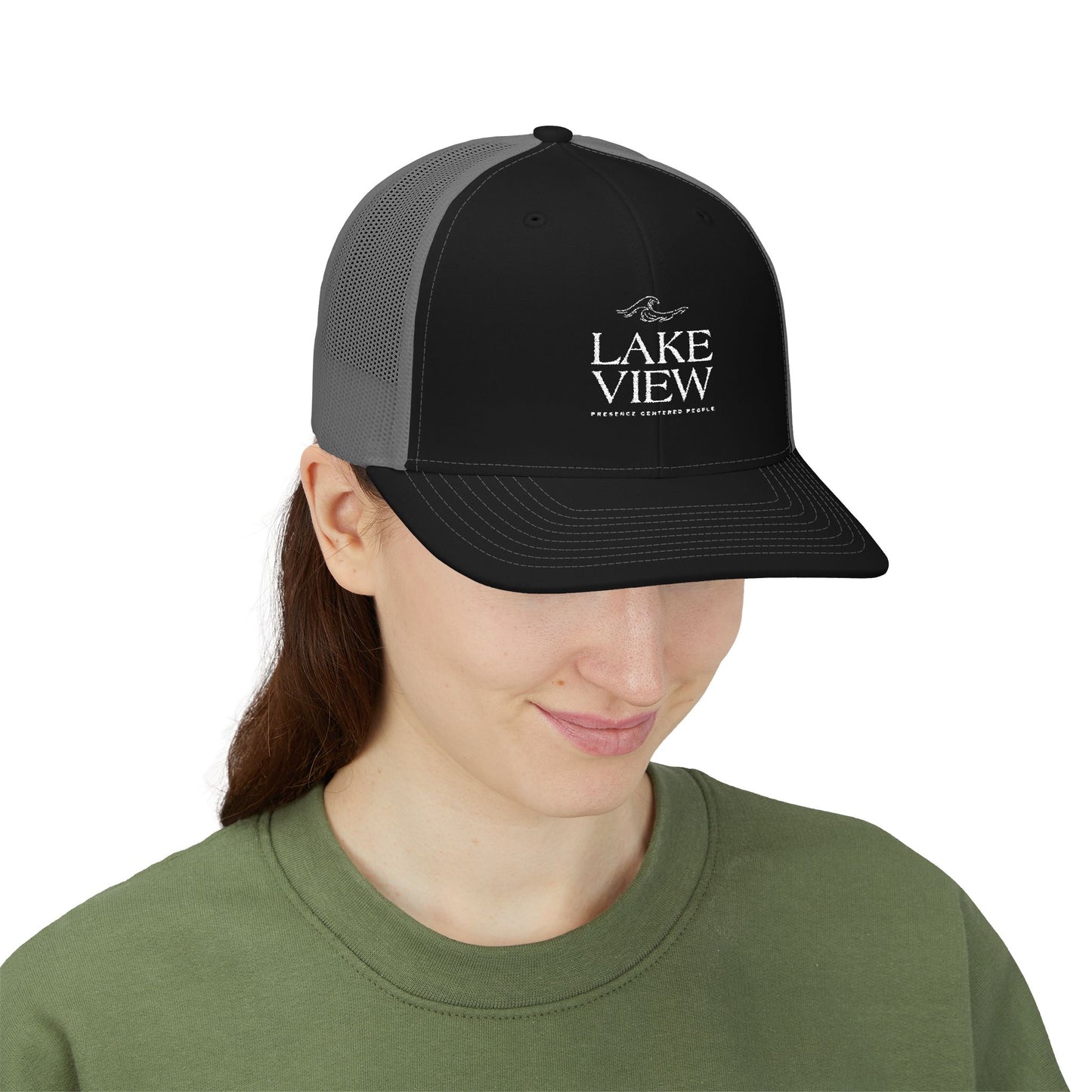 Stylish Lakeview Trucker Cap, Outdoor Hat, Custom Embroidered Cap, Perfect Gift for Nature Lovers, Summer Accessory, Adventure Gear