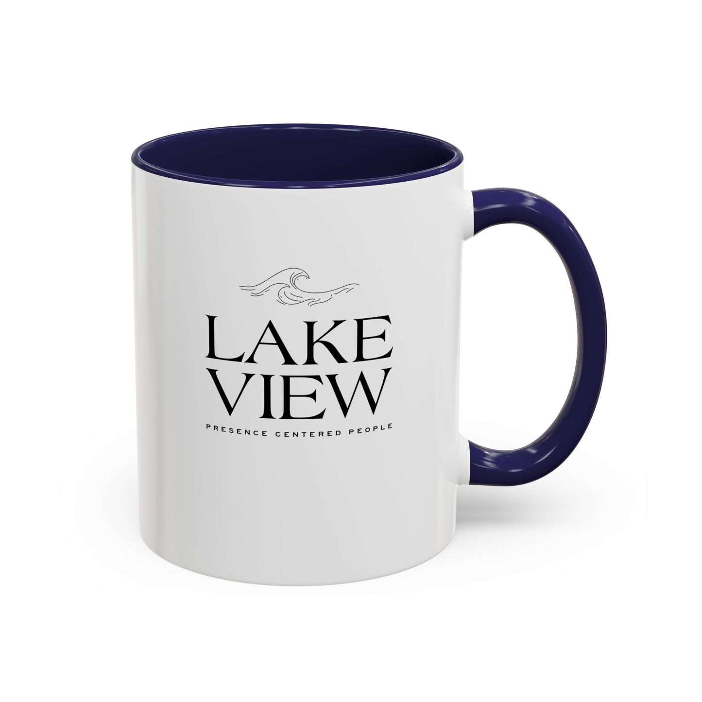 Lakeview Coffee Mug, Personalized Gift, Black Accent Mug, Home Decor, Coffee Lover Gift, Inspirational Kitchenware