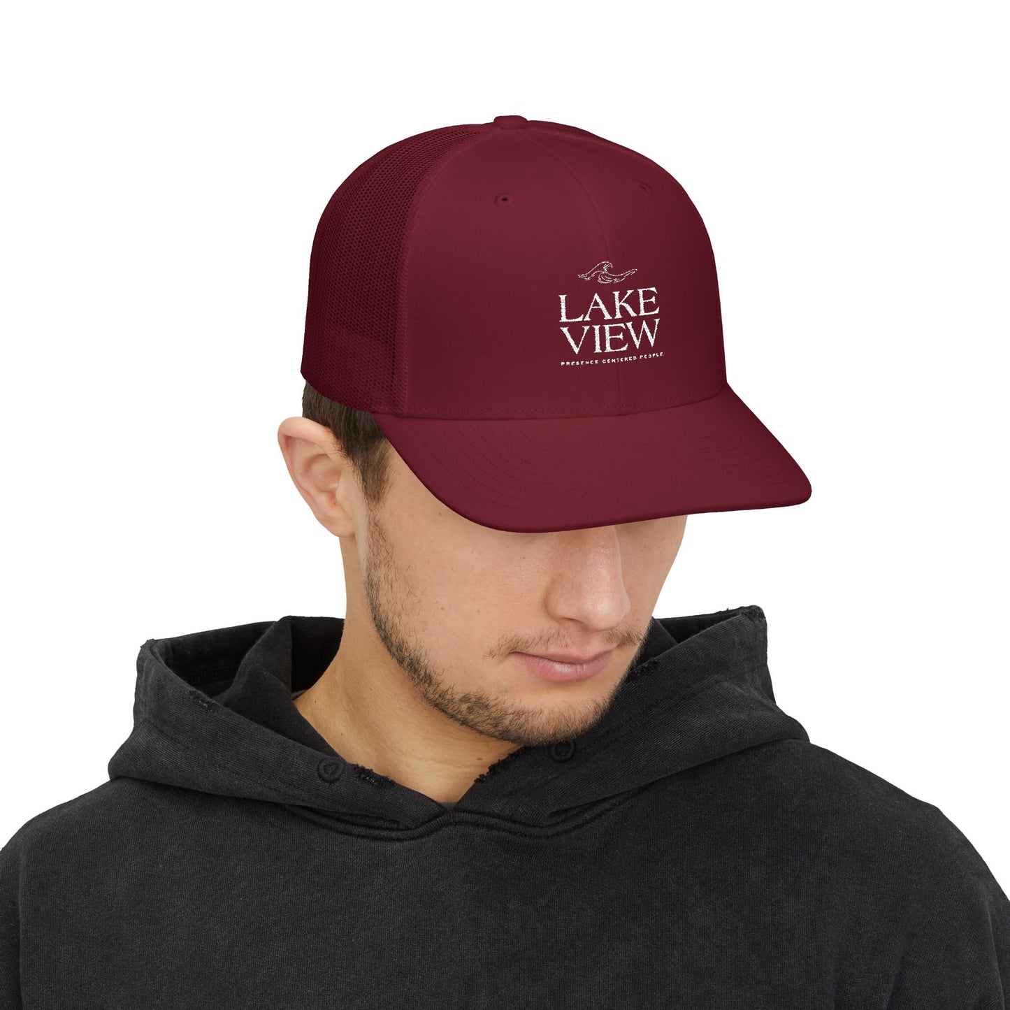 Stylish Lakeview Trucker Cap, Outdoor Hat, Custom Embroidered Cap, Perfect Gift for Nature Lovers, Summer Accessory, Adventure Gear