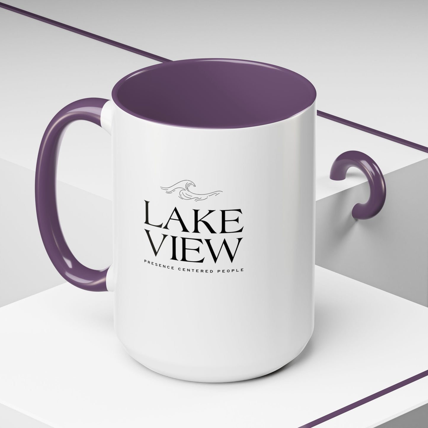 Lakeview Coffee Mug, Personalized Gift, Black Accent Mug, Home Decor, Coffee Lover Gift, Inspirational Kitchenware