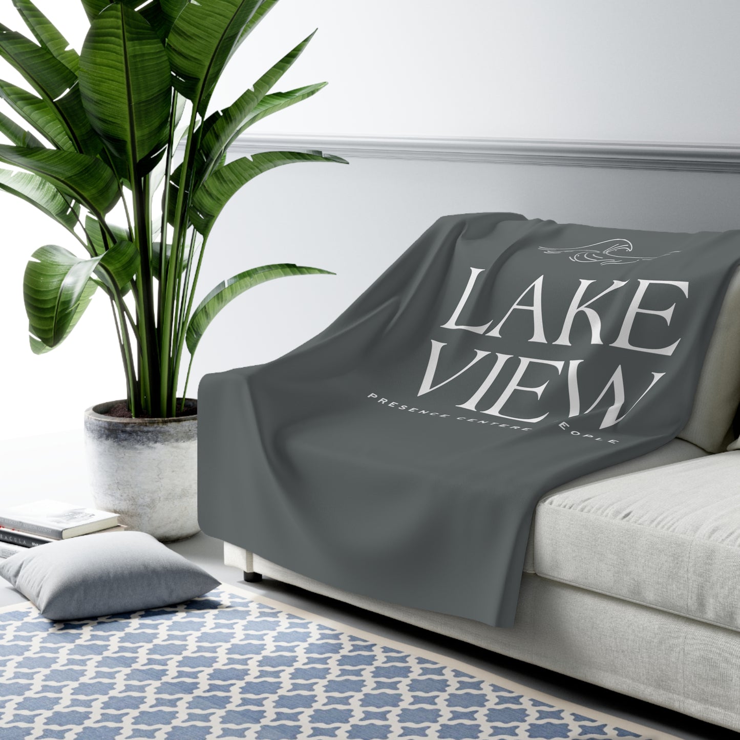 Cozy Sherpa Fleece Blanket - Lakeview Design, Warm Throw for Home, Lounge Blanket, Gift for Friends, Snuggling Up