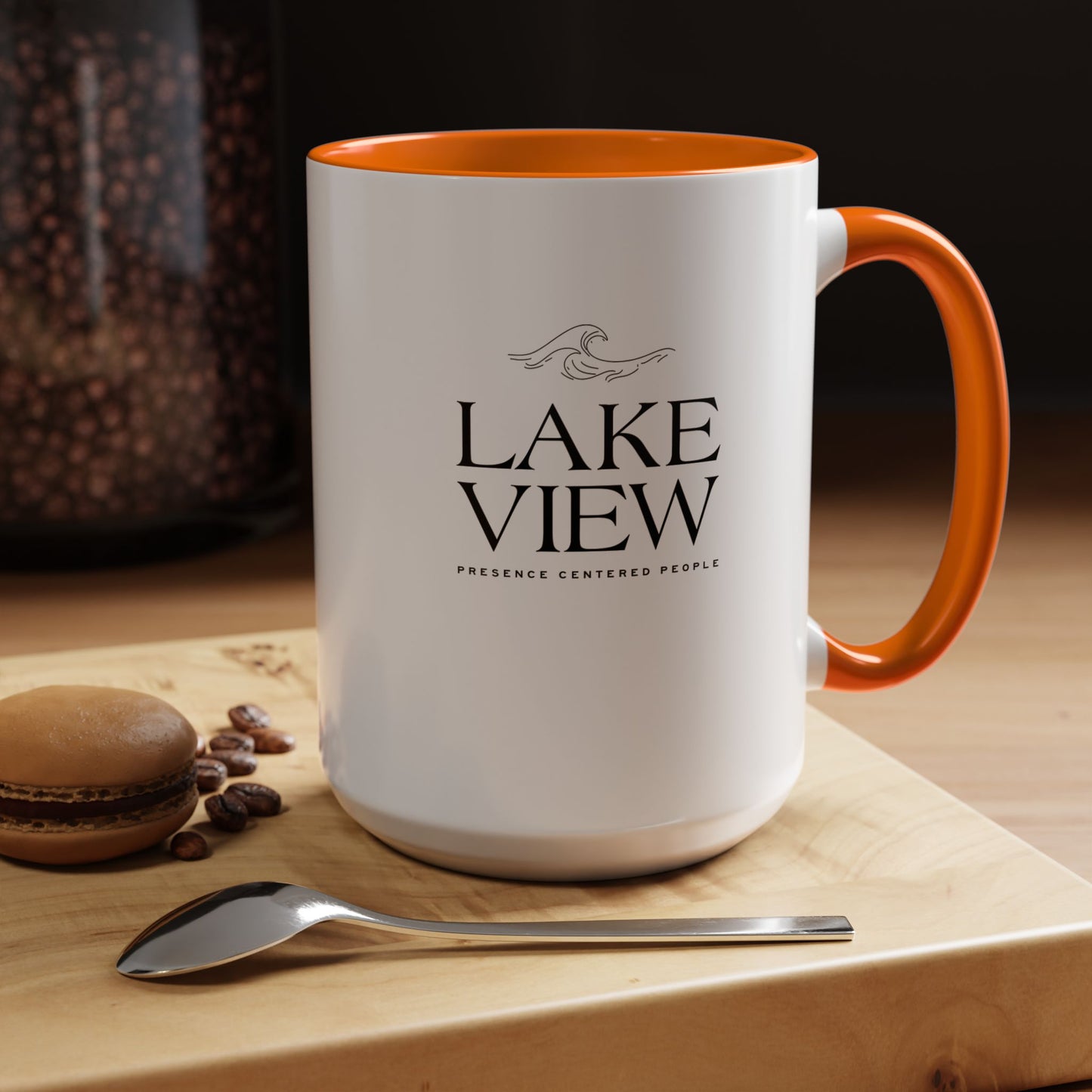 Lakeview Coffee Mug, Personalized Gift, Black Accent Mug, Home Decor, Coffee Lover Gift, Inspirational Kitchenware