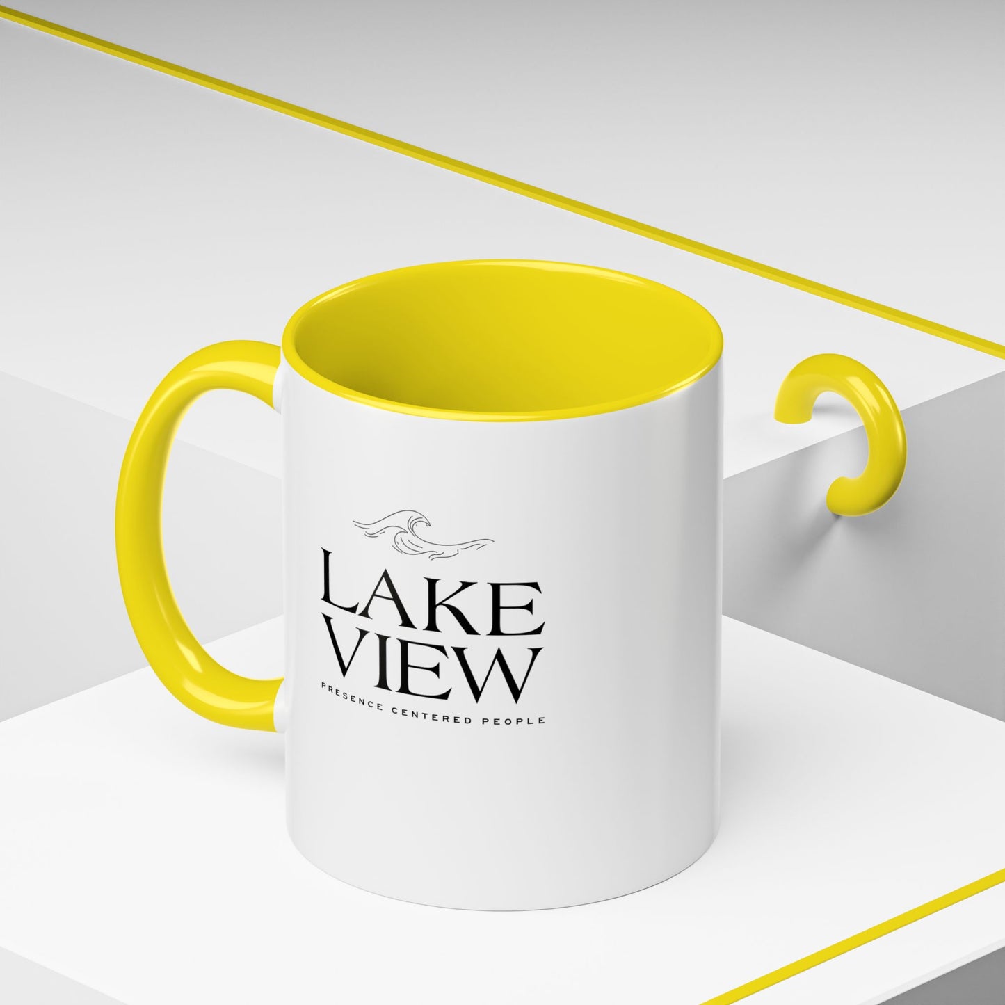 Lakeview Coffee Mug, Personalized Gift, Black Accent Mug, Home Decor, Coffee Lover Gift, Inspirational Kitchenware