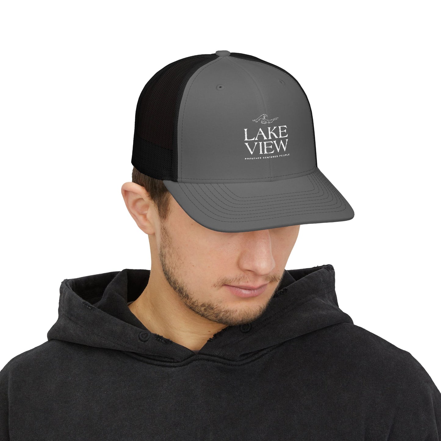 Stylish Lakeview Trucker Cap, Outdoor Hat, Custom Embroidered Cap, Perfect Gift for Nature Lovers, Summer Accessory, Adventure Gear