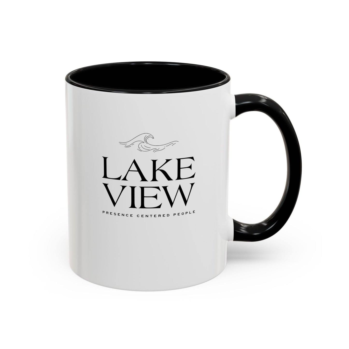 Lakeview Coffee Mug, Personalized Gift, Black Accent Mug, Home Decor, Coffee Lover Gift, Inspirational Kitchenware