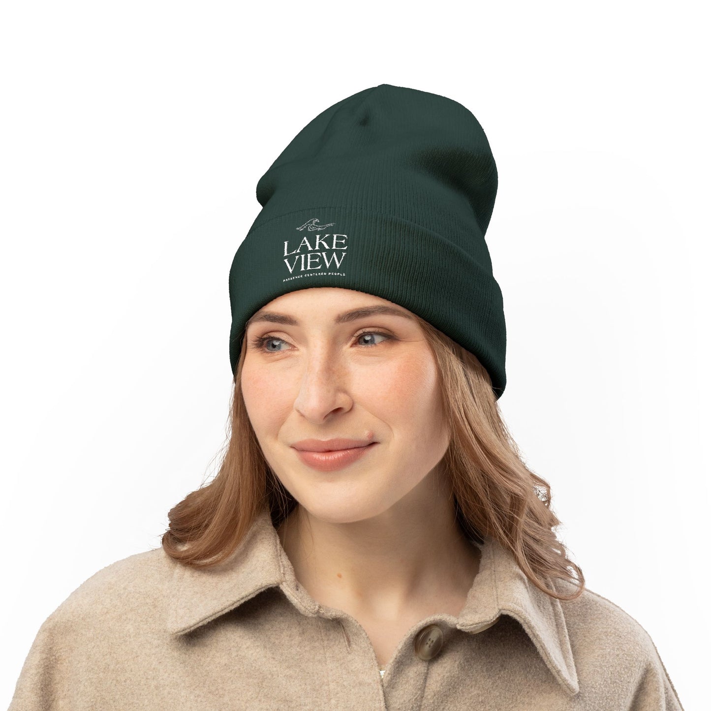 Cozy Lakeview Knit Beanie, Embroidered Winter Hat, Outdoor Accessory, Gift for Him/Her, Ski Trip Beanie
