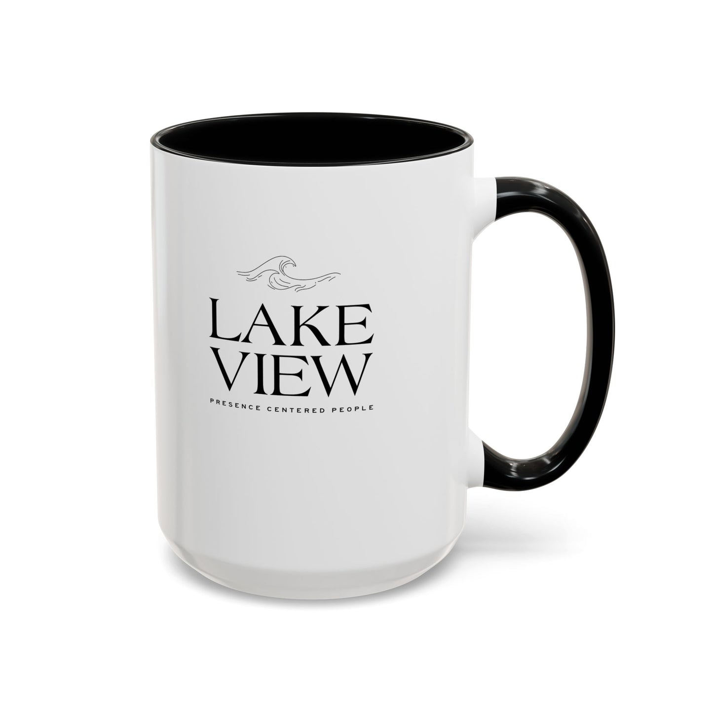 Lakeview Coffee Mug, Personalized Gift, Black Accent Mug, Home Decor, Coffee Lover Gift, Inspirational Kitchenware
