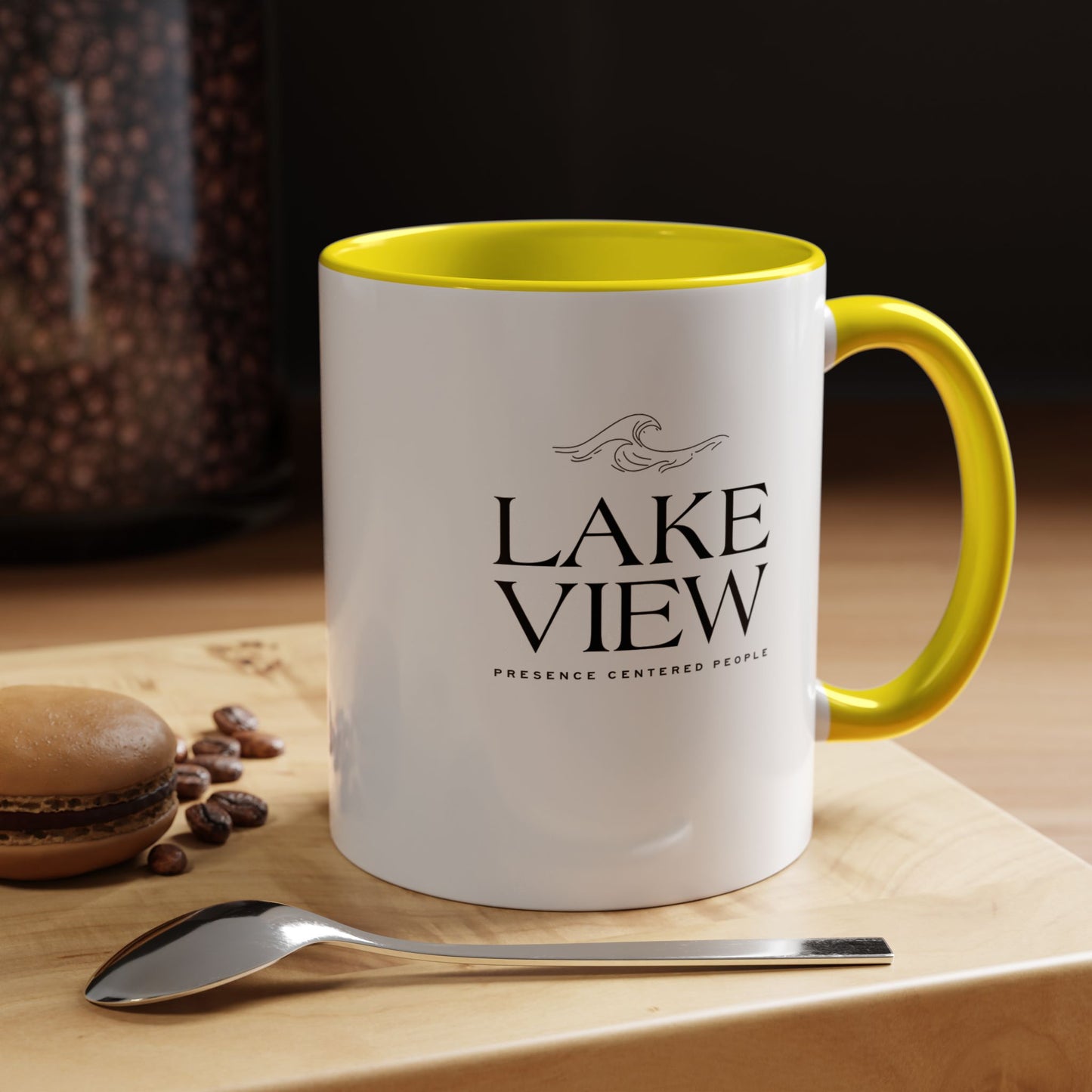 Lakeview Coffee Mug, Personalized Gift, Black Accent Mug, Home Decor, Coffee Lover Gift, Inspirational Kitchenware