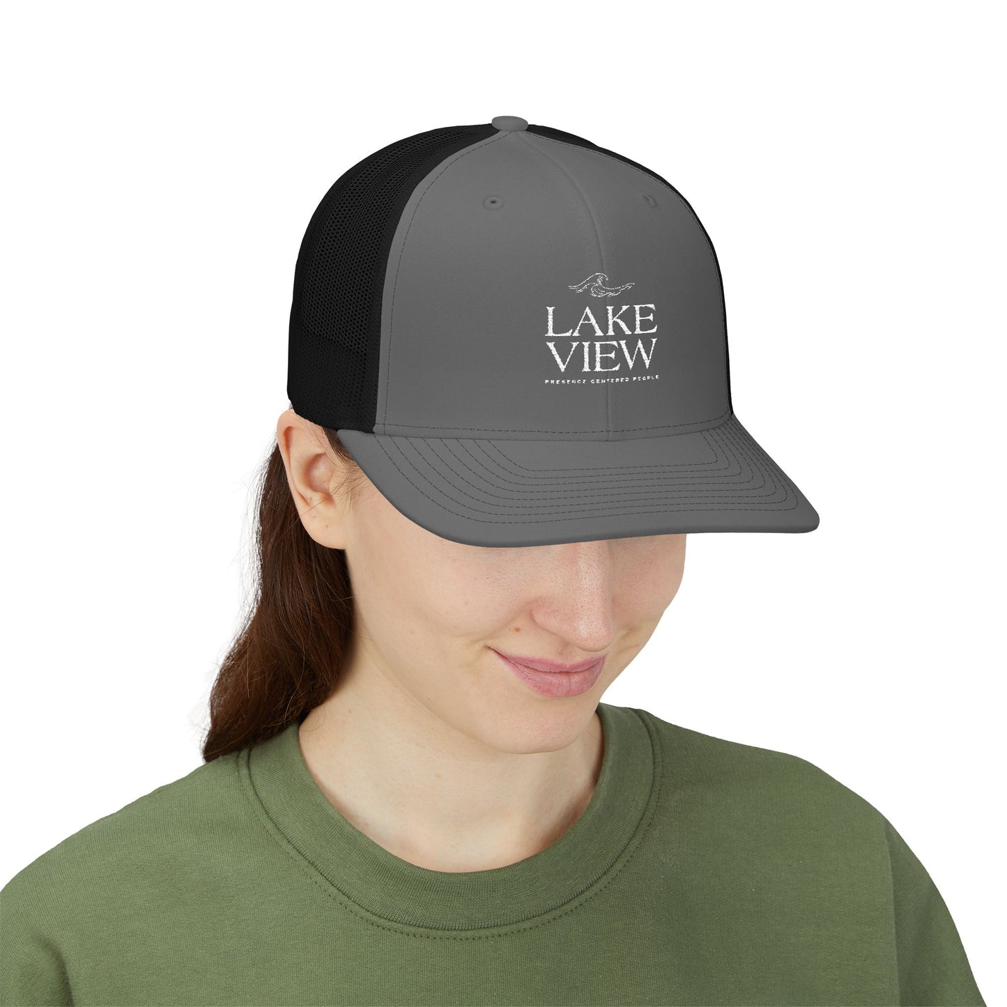Stylish Lakeview Trucker Cap, Outdoor Hat, Custom Embroidered Cap, Perfect Gift for Nature Lovers, Summer Accessory, Adventure Gear