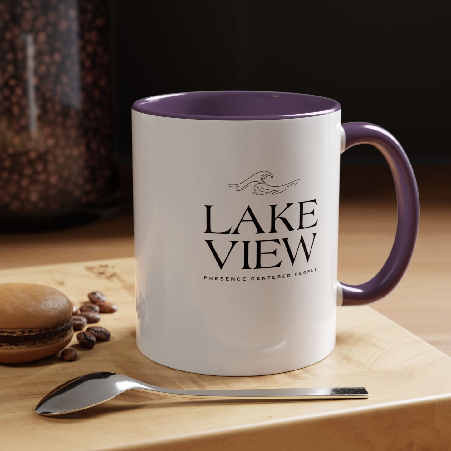 Lakeview Coffee Mug, Personalized Gift, Black Accent Mug, Home Decor, Coffee Lover Gift, Inspirational Kitchenware