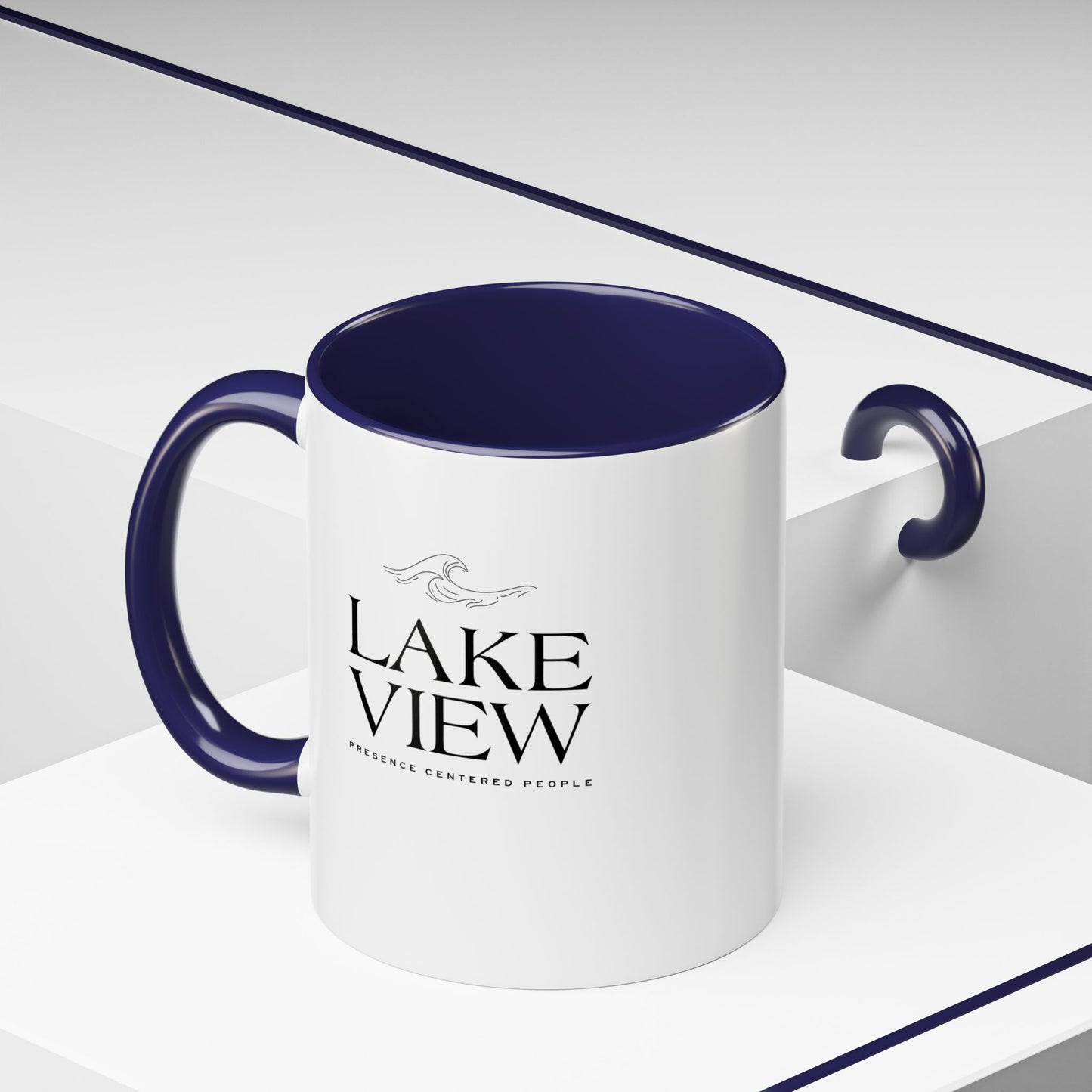 Lakeview Coffee Mug, Personalized Gift, Black Accent Mug, Home Decor, Coffee Lover Gift, Inspirational Kitchenware