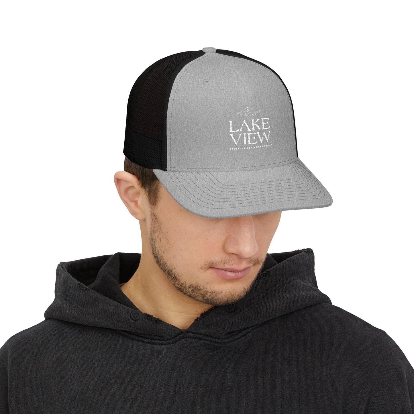 Stylish Lakeview Trucker Cap, Outdoor Hat, Custom Embroidered Cap, Perfect Gift for Nature Lovers, Summer Accessory, Adventure Gear