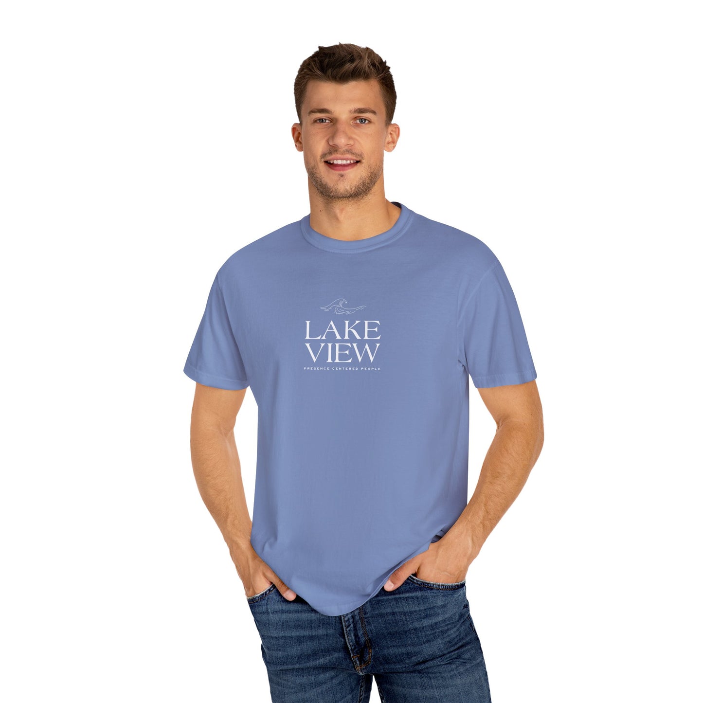 Lakeview Garment-Dyed T-shirt, Relaxed Summer Tee, Casual Outdoor Apparel, Gift for Nature Lovers, Lake House Decor
