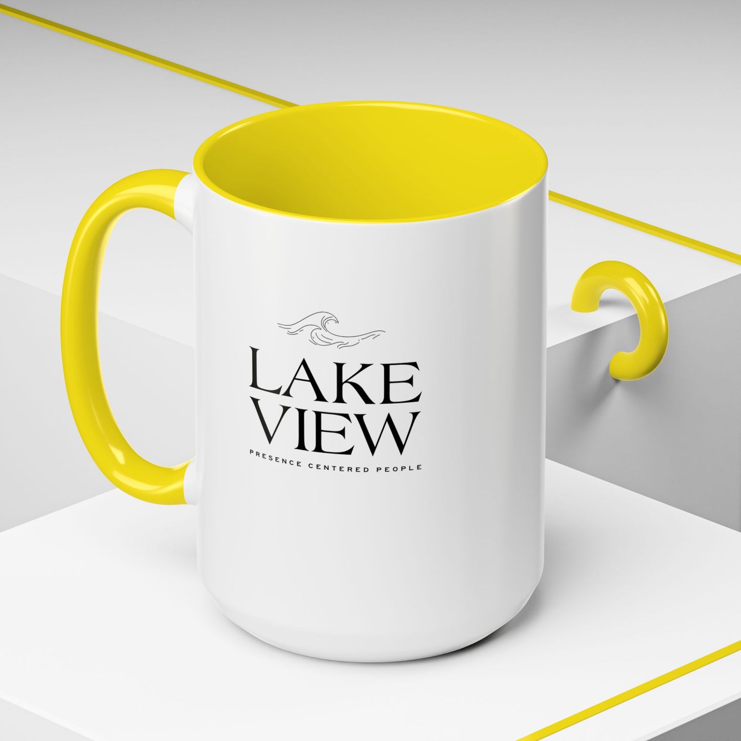 Lakeview Coffee Mug, Personalized Gift, Black Accent Mug, Home Decor, Coffee Lover Gift, Inspirational Kitchenware