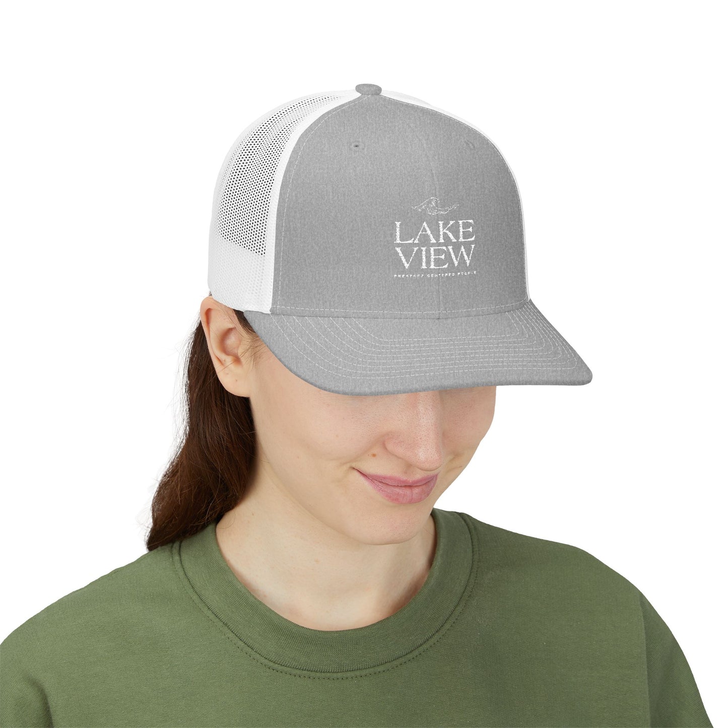 Stylish Lakeview Trucker Cap, Outdoor Hat, Custom Embroidered Cap, Perfect Gift for Nature Lovers, Summer Accessory, Adventure Gear