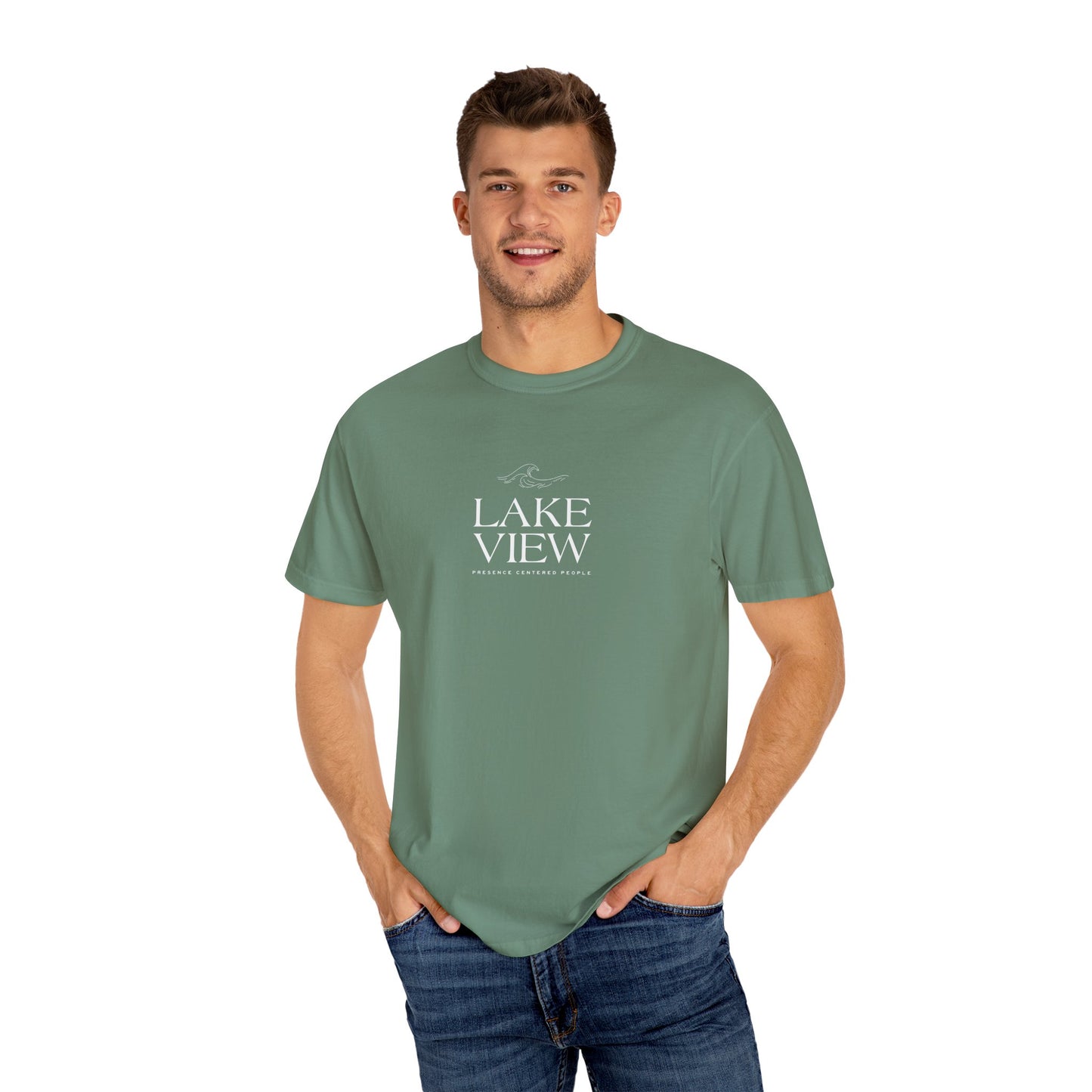 Lakeview Garment-Dyed T-shirt, Relaxed Summer Tee, Casual Outdoor Apparel, Gift for Nature Lovers, Lake House Decor