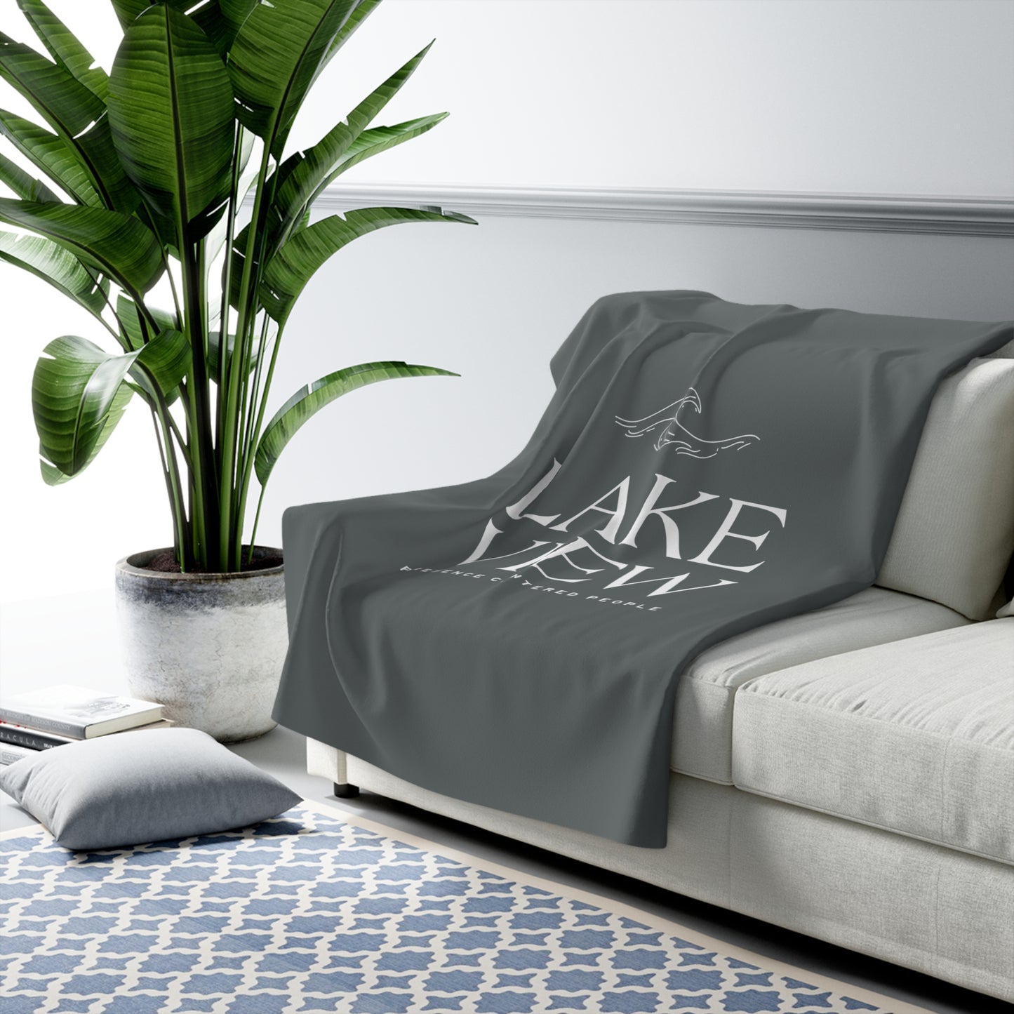 Cozy Sherpa Fleece Blanket - Lakeview Design, Warm Throw for Home, Lounge Blanket, Gift for Friends, Snuggling Up